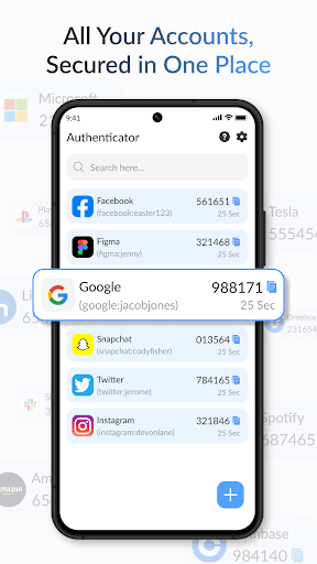 Authenticator App Pro showing time-based one-time passcodes